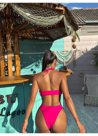 Розовый летний яркий купальный сет с юбкой раздельный Vakko