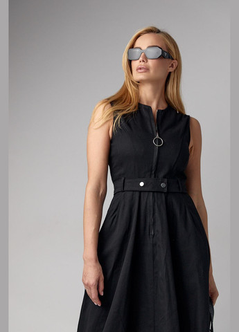 Черное кэжуал платье макси с молнией и асимметричным подолом 242407 Lurex однотонное