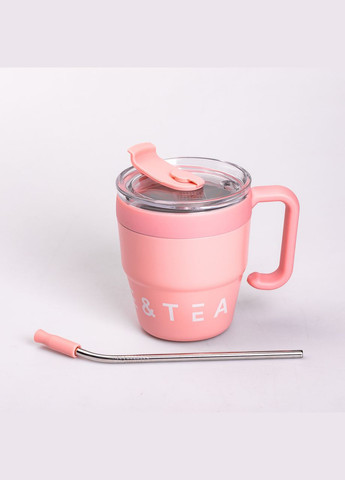 Термочашка Coffee & Tea з трубочкою рожева HP-14-23P Yiwu (308038534)