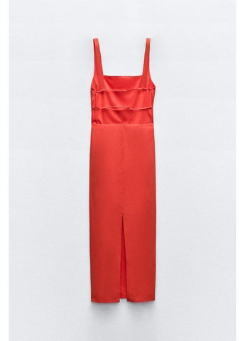 Червона сукня міді з відкритою спиною Zara