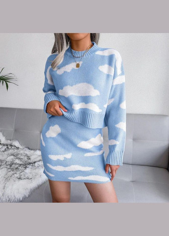 Женщинам комплект із двох предметів зі спідницею светр з круглим вирізом та довгими рукавами та спідниця SF-2024 Блакитний, L/52 Sofia (267425062)