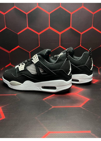 Черные демисезонные кроссовки мужские nike air jordan retro 4 black white v2 найк аир джордан No Brand