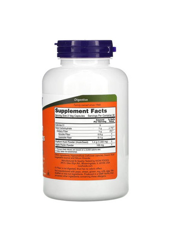 Псиліум 700 мг Подорожник мелене лушпиння насіння для кишечника Psyllium Husk Caps 180 капсул Now Foods (263603549)