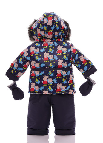 Синій зимній комбінезон на синтепоні для хлопчика з принтом пепи нуль підстібка синє коричневе хутро 86 см (50720) BABYKROHA