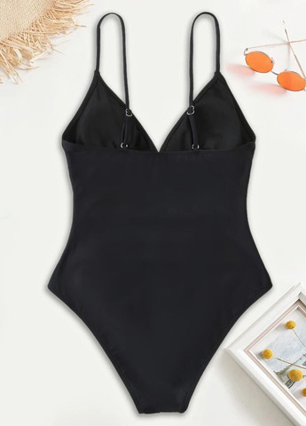 Чорний літній жіночий суцільний купальник v neck tummy control (8428) CUPSHE