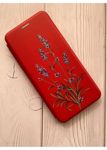 Чехол-книжка красный с рисунком на Xiaomi Redmi Note 14 4G Веточки лаванды (принт 266) Creative (364688186)