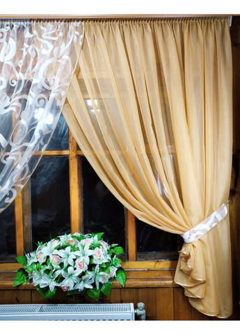 Занавеска готовая короткая Вероника песочный вензель крем No Brand (372515666)