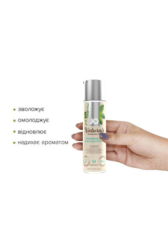 Масажна олія JO Naturals Massage Oil Peppermint & Eucalyptus з ефірними оліями (120 мл) - CherryLove System JO (330619861)