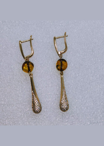 Сережки 3169 з натурального бурштину відтінок коньячний MINOV (316322751)