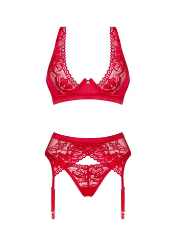 Красный демисезонный lacelove cupless 3-pcs set xs/s Obsessive