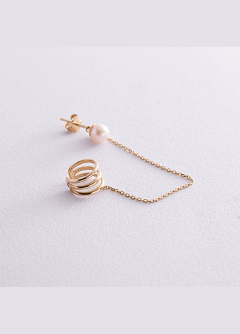 Сережка - каффа Трініті з перлиною (жовте золото) с08260 Oniks (264644250)