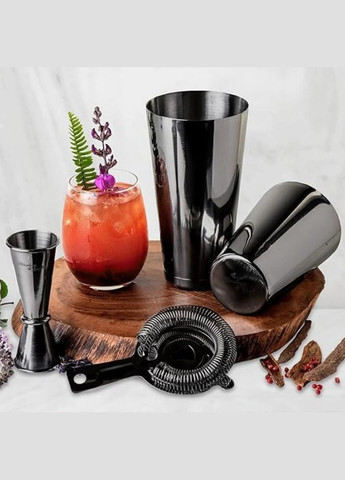 Комплект бармена для приготування коктейлів шейкер, джиггер, стрейнер. Подарунковий набір для бармена 3в1 No Brand (337342260)
