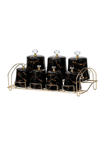 Набір для спецій 4 шт по 250 мл і 3 шт по 550 мл на металевій підставці чорний Yiwu (353304491)