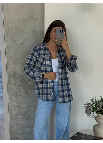 Синяя повседневный рубашка в клетку Гермес с длинным рукавом