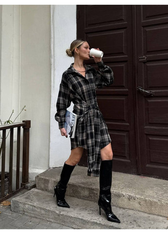 Чорна повсякденний, кежуал жіноча сукня-сорочка сукня-сорочка Style Point в клітинку