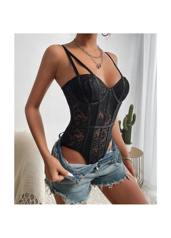 Мереживний боді із кнопками в зоні паху та кісточками в грудях. Мереживний боді полупрозорий на бретелях China (361441041)