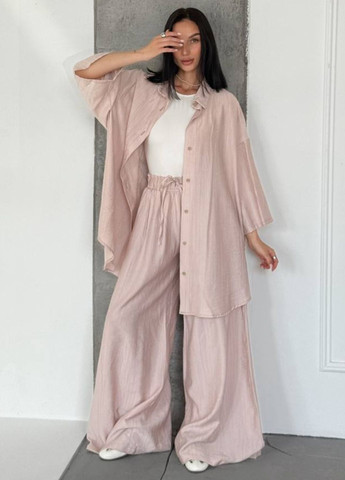 Вишуканий легкий літній жатий оверсайз костюм двійка: сорочка + штани Tik-Tak (350607372)