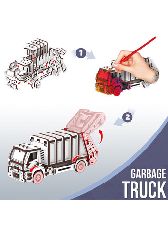 Конструктор-пазл 3d Мусоровоз деревянный механический No Brand (295376488)