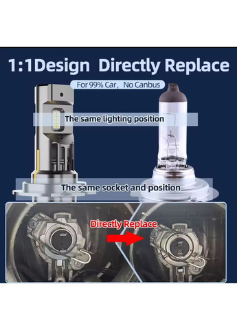 Две светодиодные лампы H7 LED CSP 7035 Chips 22W 6500K No Brand (363132904)