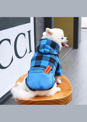 Худі для котів з кишенею Pet Style "Сосиска" Чорносиня клітинка M No Brand - (323237029)