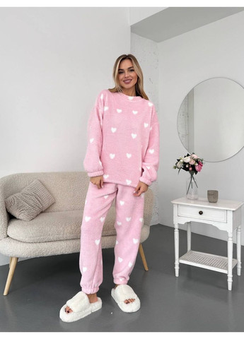 Рожева зимня жіночий теплий домашній костюм у серці Fashion