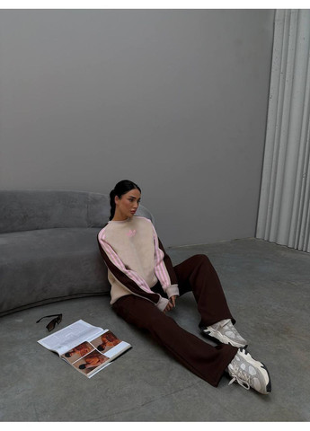 Жіночий спортивний костюм на флісі світшот та штани з лампасами MonCher (367088194)