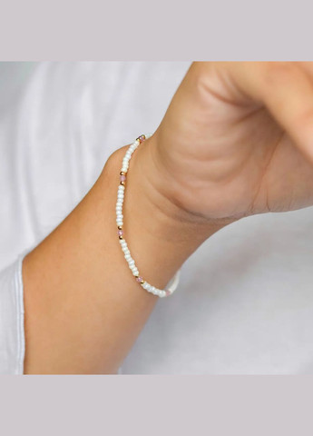 Браслет на резинке натуральный Циркон розовый, Бисер + вставки цвет золото, фур-ра гип-ный сплав d-2мм L-18см No Brand браслет (302453969)