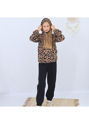 Комбинированный зимний детский теплий костюм толстовка лео з капюшоном+черные штаны брючный No Brand