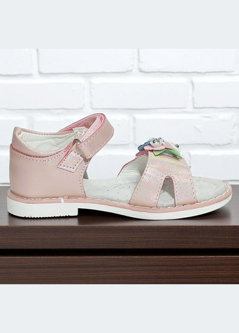 Розовые ортопедические босоножки открытые сандалии на липучках для девочки клиби Clibee с бисером, с камнями, с цветами
