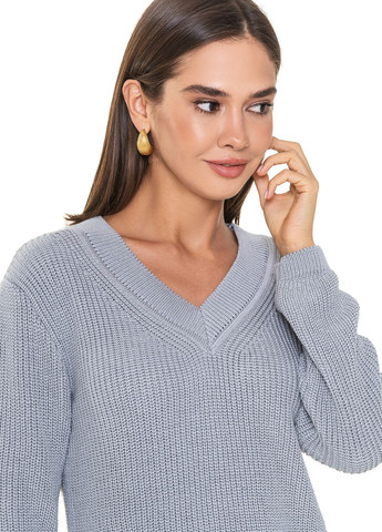 Серый женский хлопковый свитер с v-образным воротником SVTR