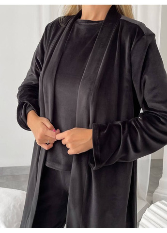 Черная женская велюровая пижама тройка Osoblyva