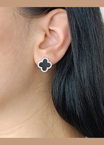 Серьги серебряные с ониксом и цирконием "Клевер" (Арт.22811487034) No Brand Сережки (329909967)