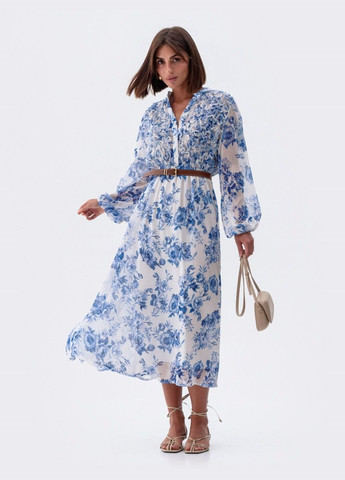 Белое платье-миди белого цвета в цветочный принт Dressa с цветочным принтом