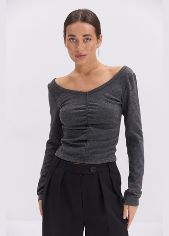 Женская трикотажная кофточка черная с драпировкой спереди Arjen (317233828)