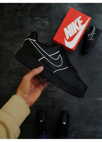 Чорні Осінні кросівки чоловічі nike air force 1 black white 12 найк аір форс 1 преміум No Brand