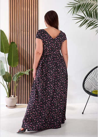 Чорна повсякденний, кежуал жіноча сукня батал а-силует Style Point з квітковим принтом