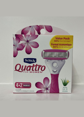 Леза для жінок Quattro Women Value Pack Razor Blade Refills with Aloe (6 картриджів) Schick (278773473)