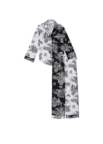 Чорно-біла всесезон піжама жіноча cotton long pajama set бавовняна чорно-білий сорочка + брюки Victoria's Secret