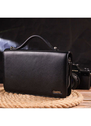 Оригинальная мужская барсетка на два отделения из натуральной зернистой кожи 21567 Черная Canpellini (366881000)