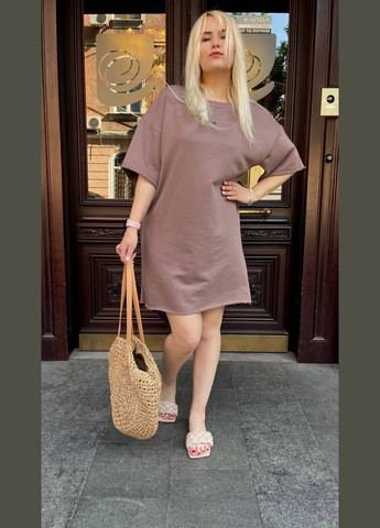 Темно-бежева повсякденний жіноча сукня-туніка в стилі оверсайз MonCher