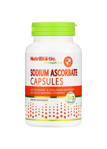 Аскорбат натрия Sodium Ascorbate Буферизованный содой витамин C 100 растительных капсул NutriBiotic (264566042)