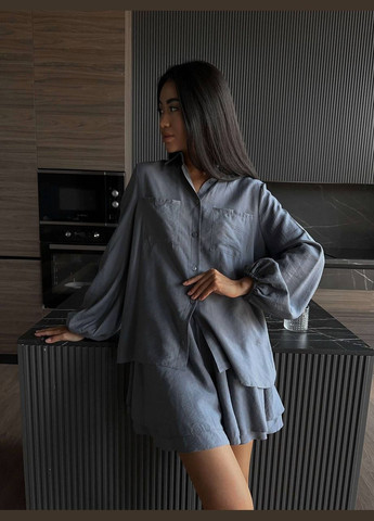 Летний стильный костюм двойка из приятной к телу ткани серо-сиреневого цвета No Brand 773 (338187807)