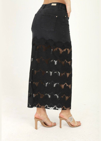 Черная праздничный, коктейльный, офисная, карнавальный, откровенный, повседневная, кэжуал, джинсовая, вечерний юбка черная джинсовая с кружевом. Fashion карандаш