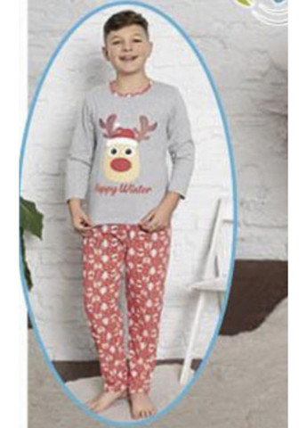 Сіра зимня піжама для хлопчика новорічна байка лонгслів + брюки No Brand