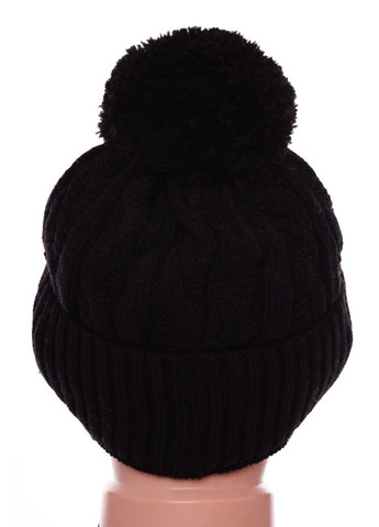 Шапка с бубоном вязкая на трикотаже для мальчика Kraft Kids черная 9м+ (50263) BABYKROHA (323469586)