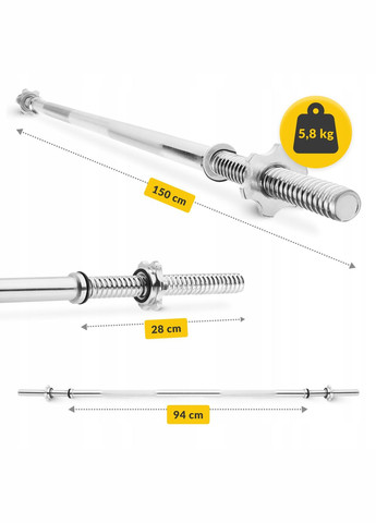 Гриф для штанги прямой 150 см 25 мм () 4FIZJO P-5905973401142 (342758046)