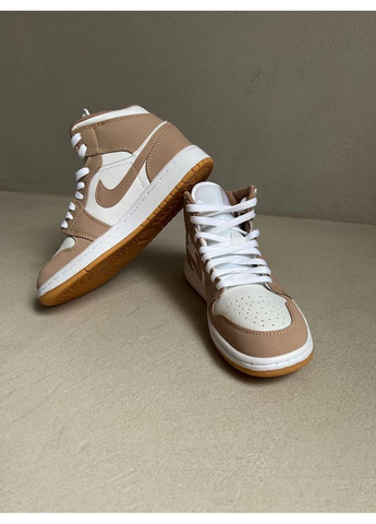 КРОССОВКИ ЖЕНСКИЕ NIKE AIR JORDAN 1 RETRO BEIGE НАЙК АИР ДЖОРДАН No Brand бежевые демисезоны (367176457)