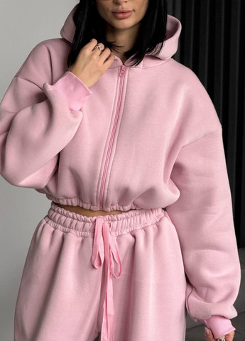 Базовий повсякденний демісезонний оверсайз костюм двійка: вкорочений худі на блискавці + штани з затяжками Tik-Tak (364957576)