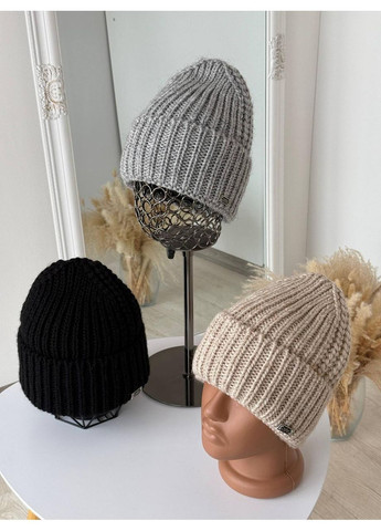 Шапка жіноча в'язана / Тепла зимова шапка з закотом/М'яка жіноча шапка з товстої пряжі Запорошено-рожевий No Brand (366571866)