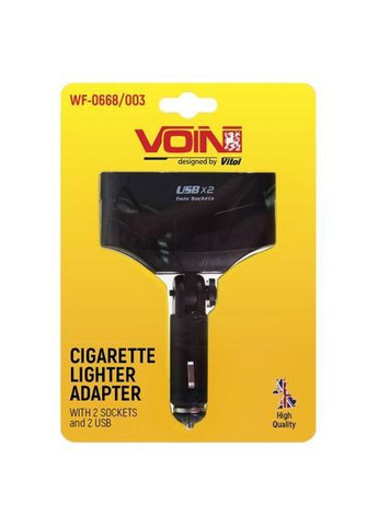 Подовжувач прикурювача 2 виходи+2USB 1500mA/запобіг (WF-0668/003) VOIN (362607591)